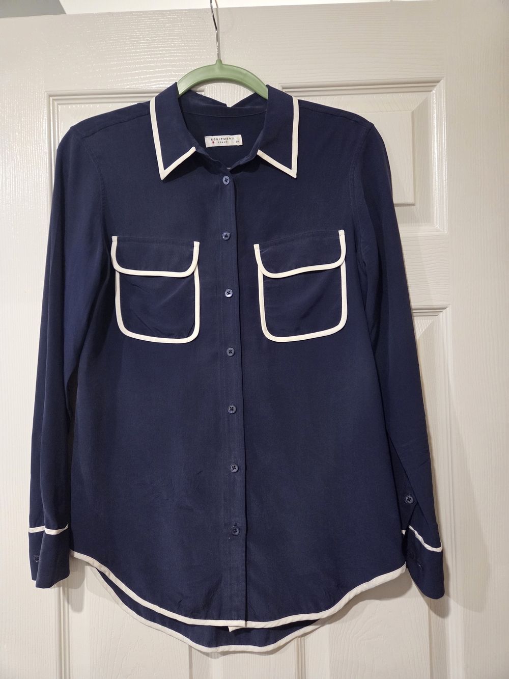 Equipment Femme 100% Silk Navy Piped Shirt Blouse S
